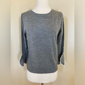 NWT J. Crew Grey Crewneck Sweater with Cream Trim Ruffle Cuffs. Size M